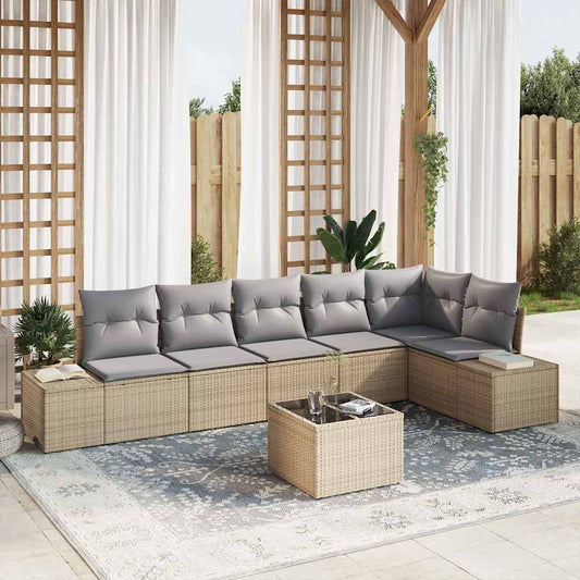 Set Divano da Giardino con cuscino 7 pcs Beige e Grigio Chiaro - homemem39