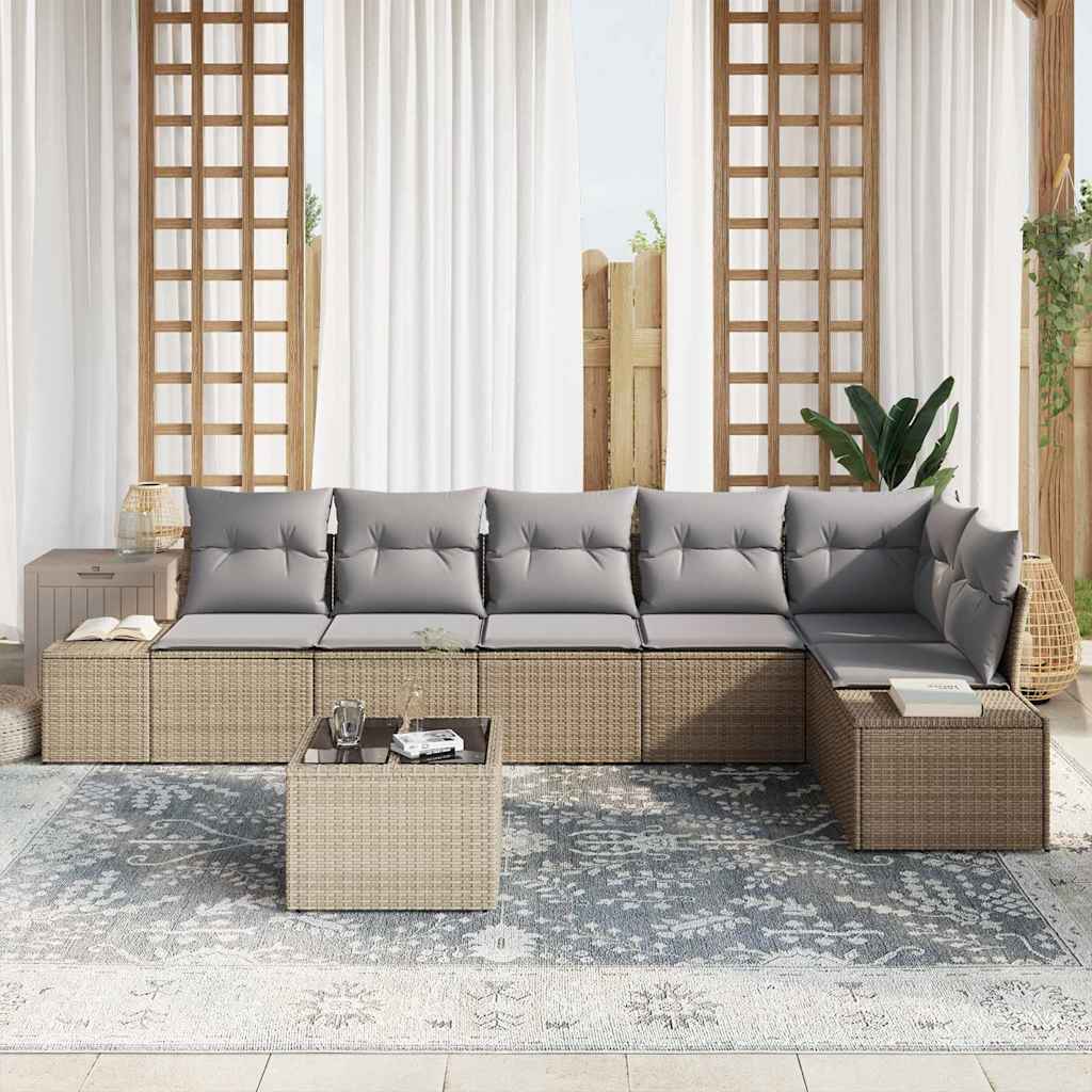Set Divano da Giardino con cuscino 7 pcs Beige e Grigio Chiaro - homemem39