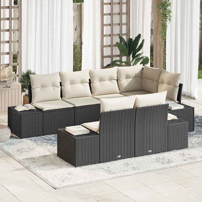 Set Divano da Giardino 7 pcs Nero e Crema polyrattan