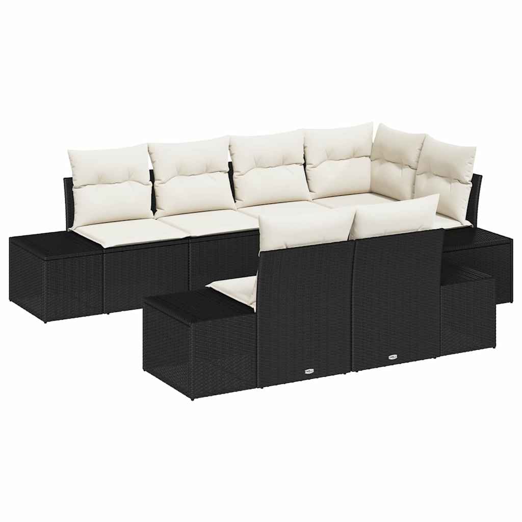 Set Divano da Giardino 7 pcs Nero e Crema polyrattan