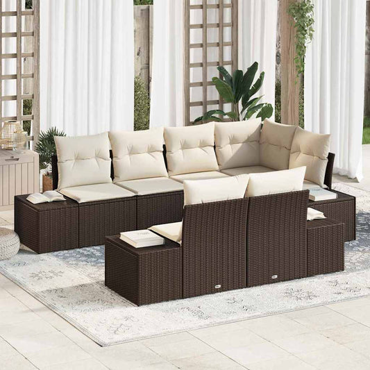 Set Divano da Giardino 7 pcs Marrone e Crema polyrattan