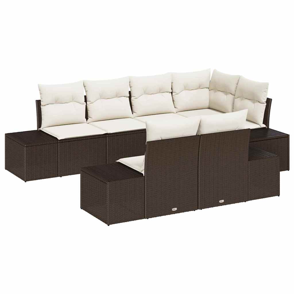 Set Divano da Giardino 7 pcs Marrone e Crema polyrattan