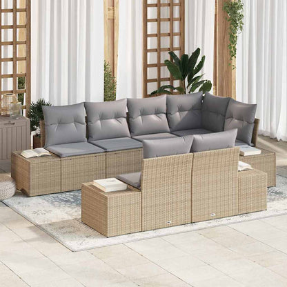 Set Divano da Giardino 7 pz Beige e Grigio Chiaro polyrattan
