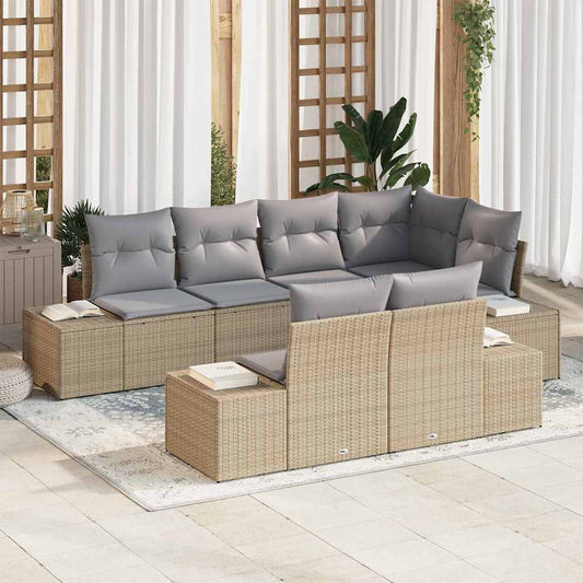 Set Divano da Giardino 7 pcs Beige e Grigio Chiaro polyrattan