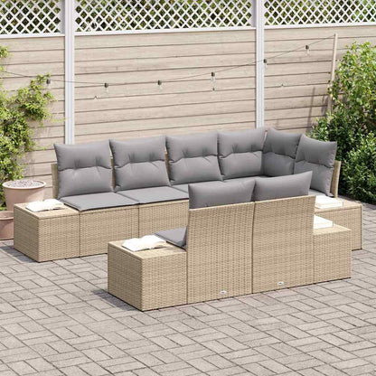 Set Divano da Giardino 7 pz Beige e Grigio Chiaro polyrattan