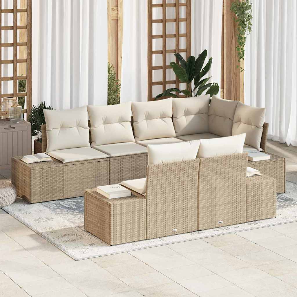 Set Divano da Giardino 7 pz Beige e Crema polyrattan