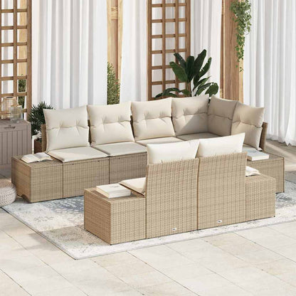 Set Divano da Giardino 7 pz Beige e Crema polyrattan