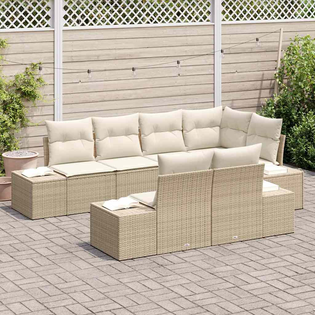 Set Divano da Giardino 7 pz Beige e Crema polyrattan