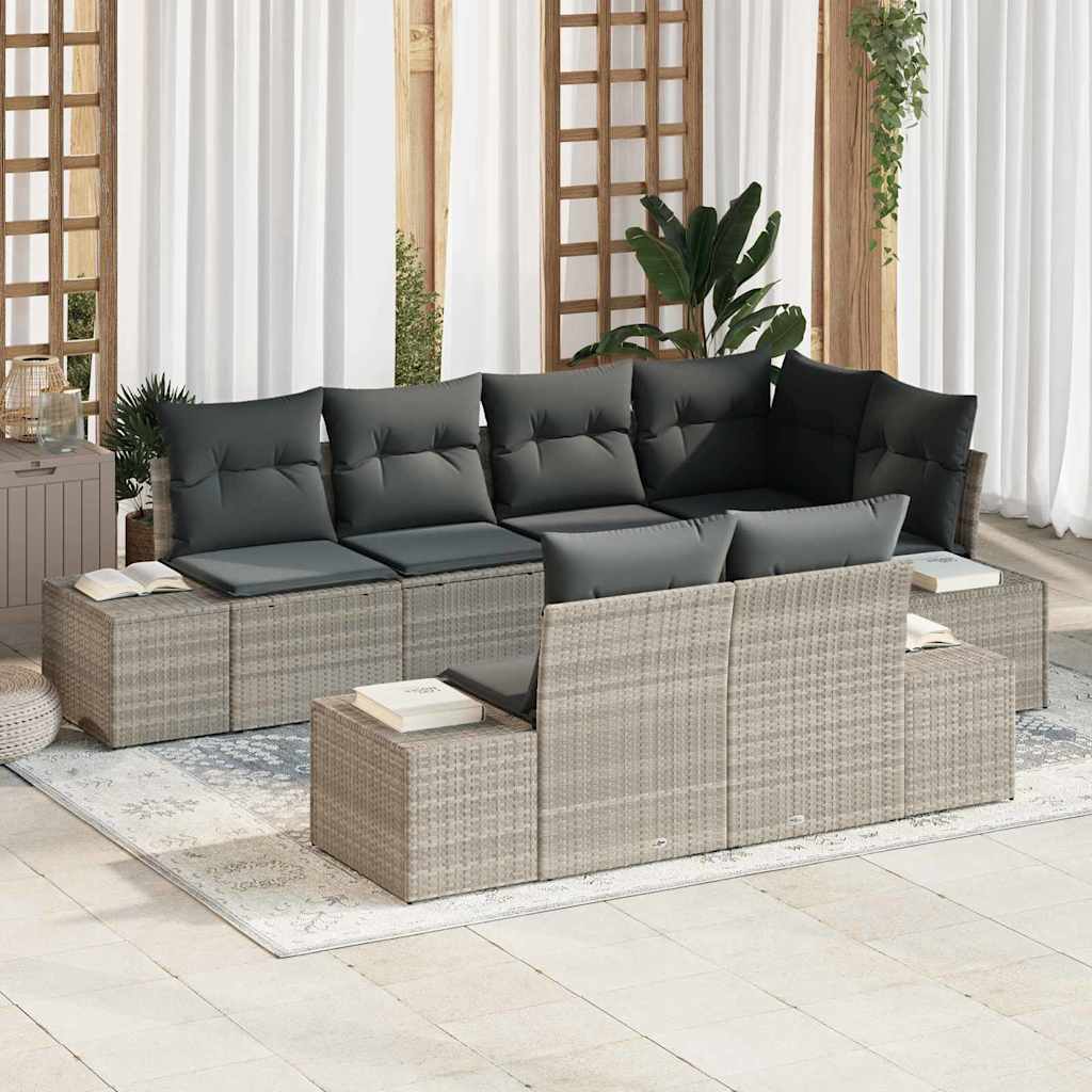 Set Divano da Giardino 7 pz Grigio chiaro polyrattan