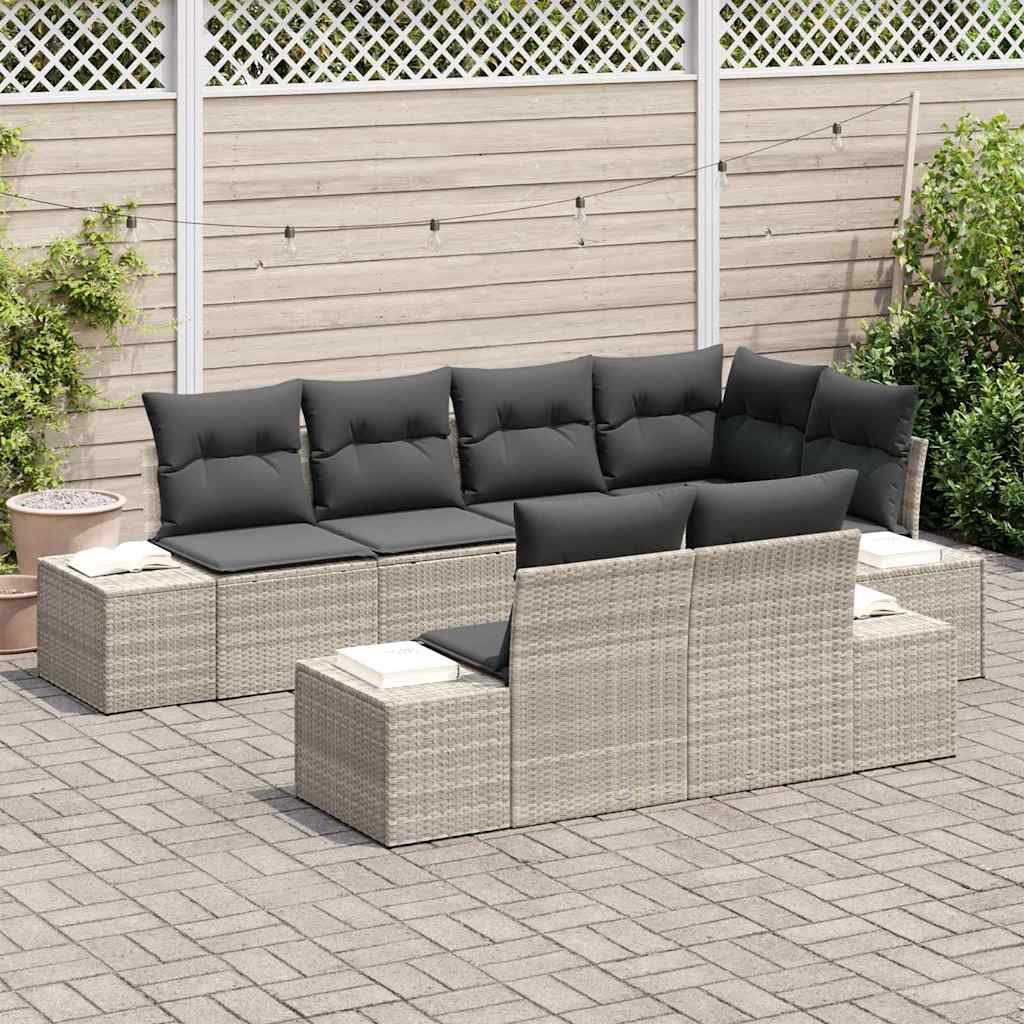 Set Divano da Giardino 7 pz Grigio chiaro polyrattan