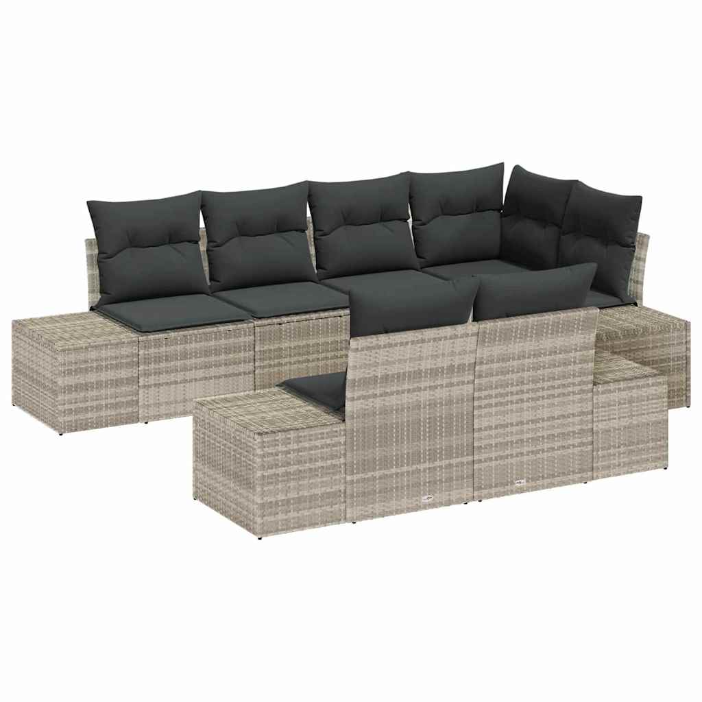 Set Divano da Giardino 7 pz Grigio chiaro polyrattan