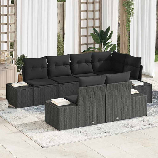 Set Divano da Giardino con archiviazione 7 pcs Nero polyrattan