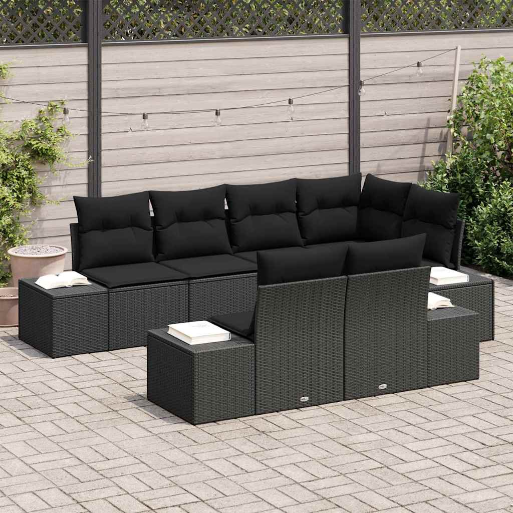 Set Divano da Giardino 7 pz Nero polyrattan