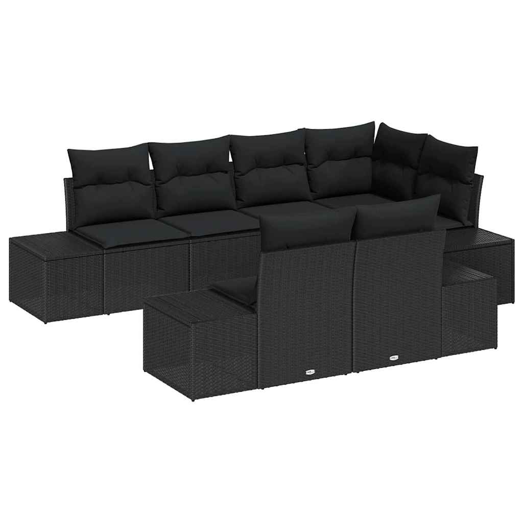 Set Divano da Giardino 7 pz Nero polyrattan