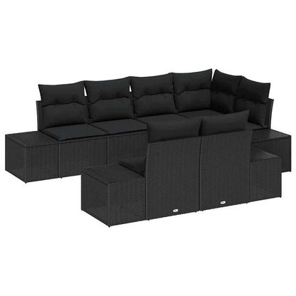 Set Divano da Giardino 7 pz Nero polyrattan