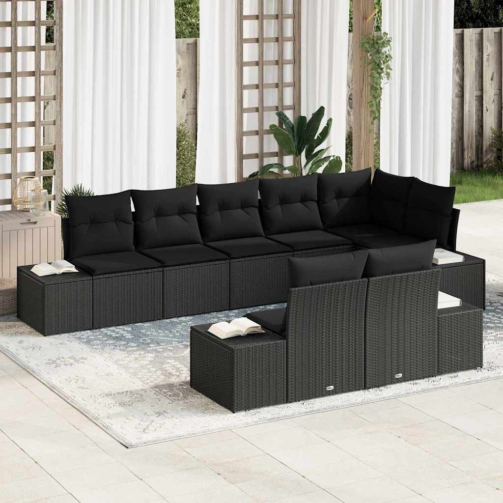 Set Divano da Giardino con archiviazione 8 pcs Nero Poly Rattan | homemem39