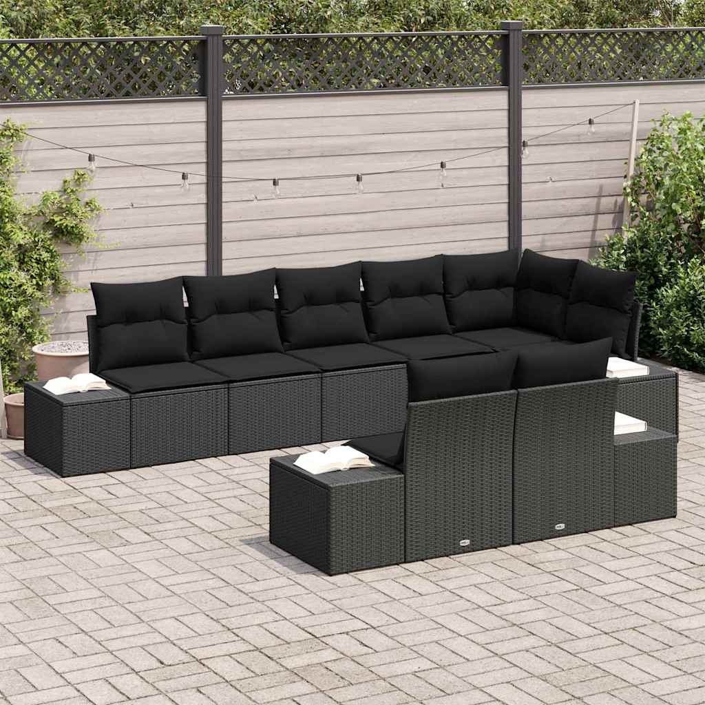 Set Divano da Giardino con archiviazione 8 pcs Nero Poly Rattan | homemem39