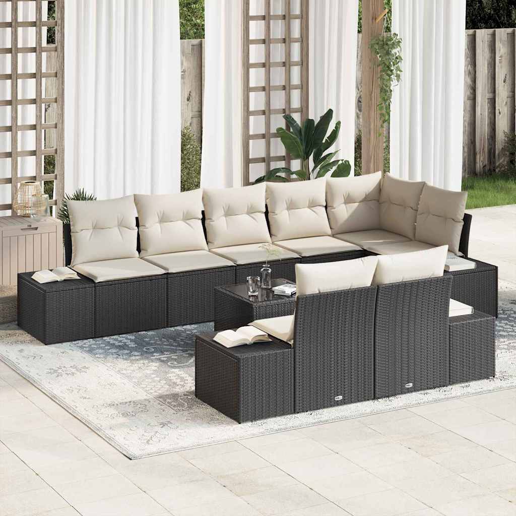 Set Divano da Giardino 9 pcs Nero e crema 319 x 154 x 85 cm - homemem39