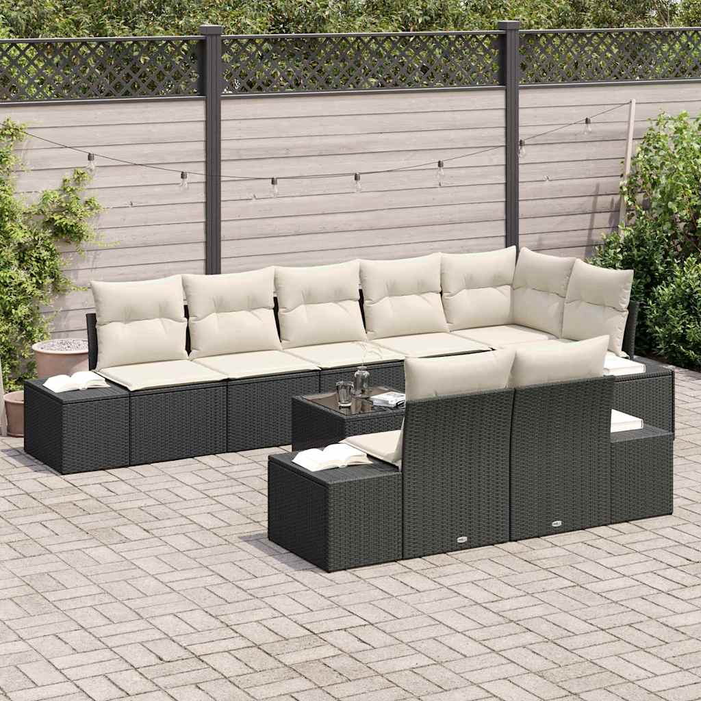 Set Divano da Giardino 9 pcs Nero e crema 319 x 154 x 85 cm - homemem39