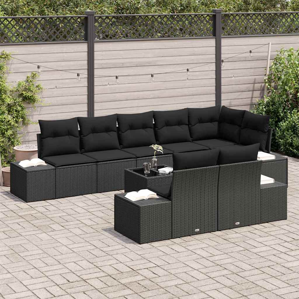 Set Divano da Giardino con archiviazione Nero Poly Rattan | homemem39