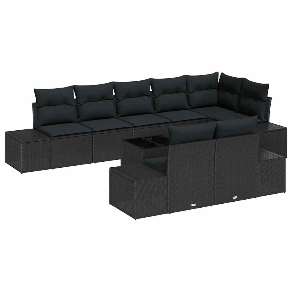 Set Divano da Giardino con archiviazione Nero Poly Rattan | homemem39