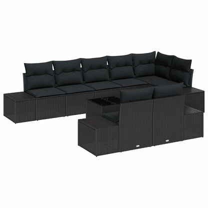 Set Divano da Giardino con archiviazione Nero Poly Rattan | homemem39
