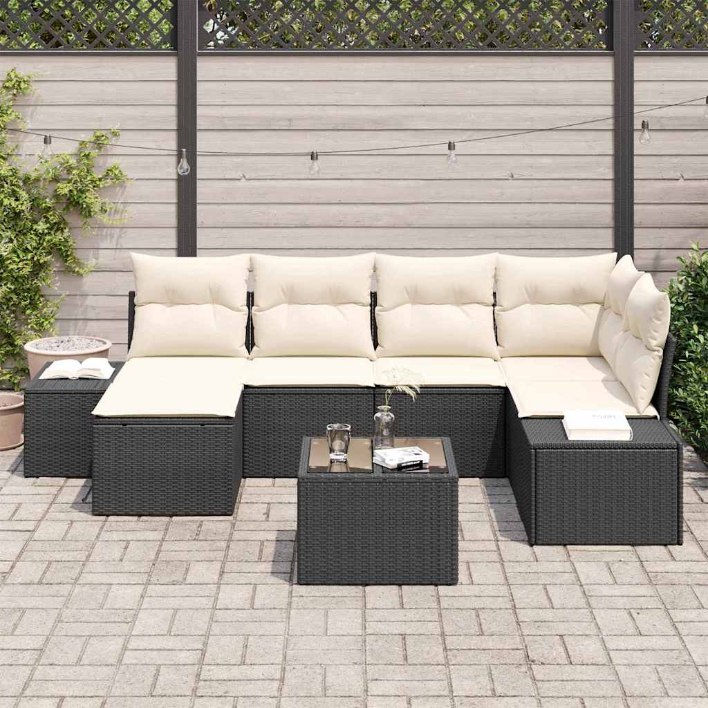 Set Divano da Giardino 7 pcs Nero e crema 264 x 154 x 85 cm - homemem39