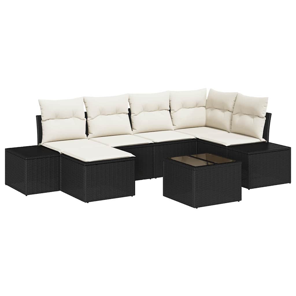 Set Divano da Giardino 7 pcs Nero e crema 264 x 154 x 85 cm - homemem39