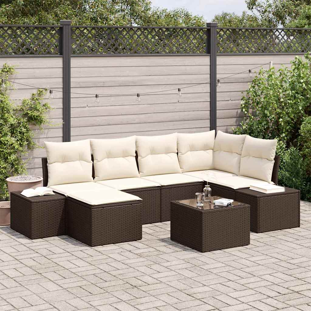 Set Divano da Giardino 7 pcs Marrone e crema 264 x 154 x 85 cm - homemem39