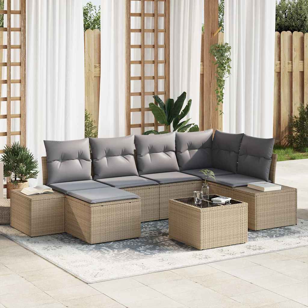 Set Divano da Giardino con cuscino 7 pcs beige e grigio chiaro - homemem39
