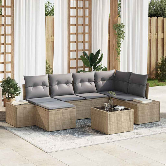Set Divano da Giardino con cuscino 7 pcs beige e grigio chiaro - homemem39