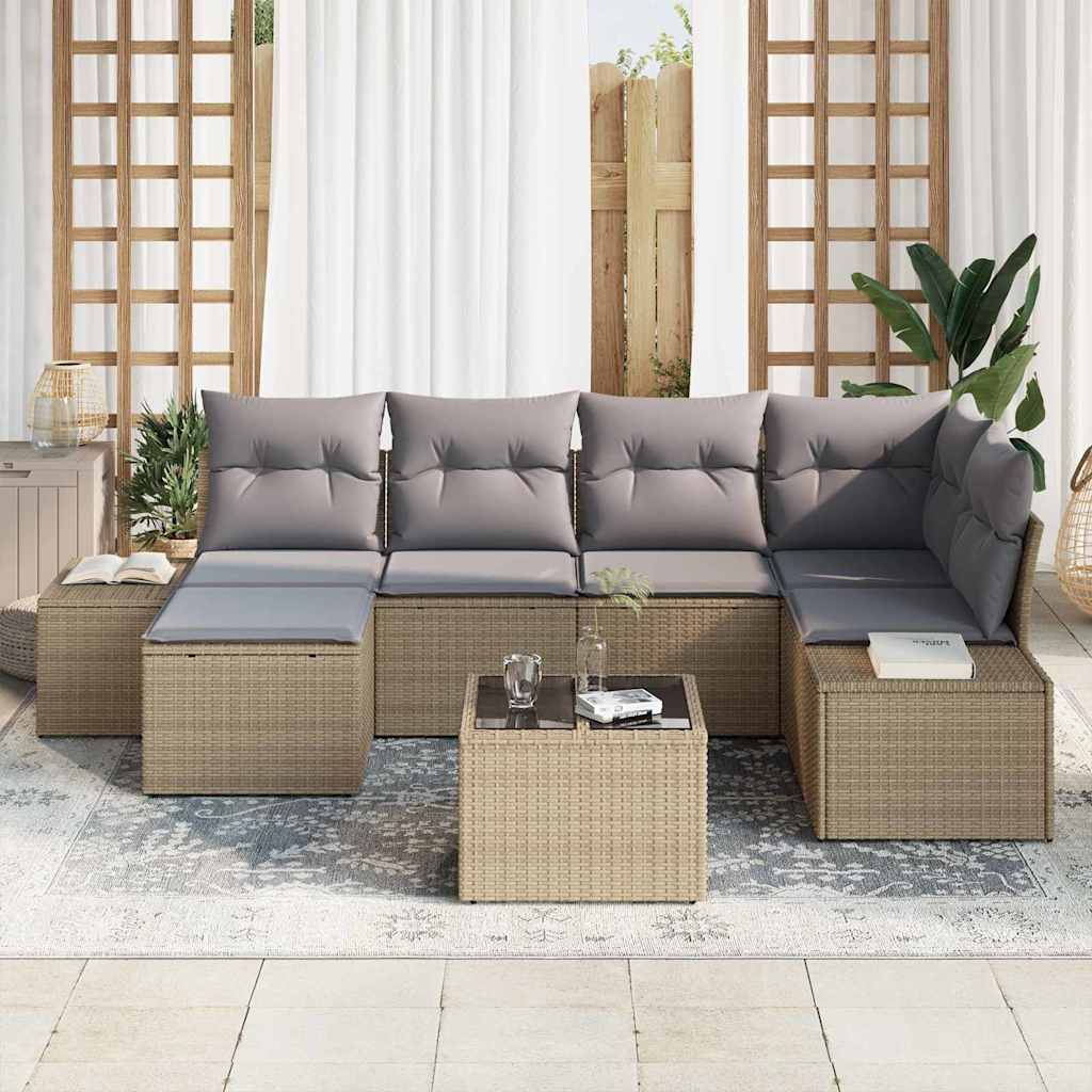 Set Divano da Giardino con cuscino 7 pcs beige e grigio chiaro - homemem39