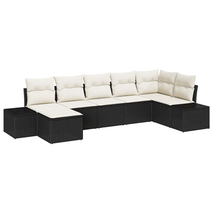 Set Divano da Giardino con cuscino 7 pcs Nero polyrattan | homemem39