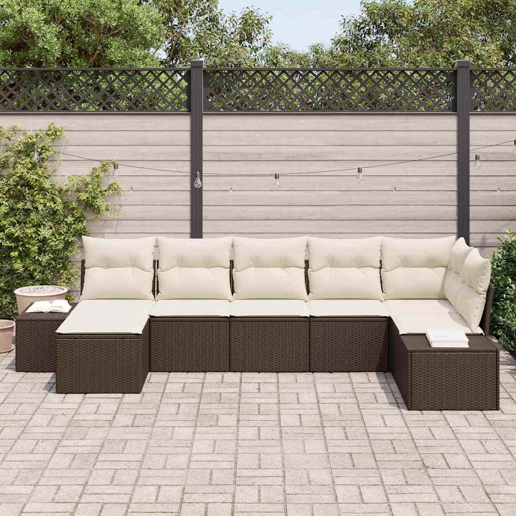 Set Divano da Giardino con cuscino 7 pcs Marrone Poly Rattan | homemem39