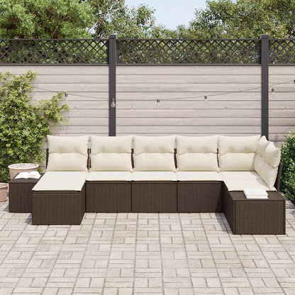 Set Divano da Giardino con cuscino 7 pcs Marrone Poly Rattan | homemem39