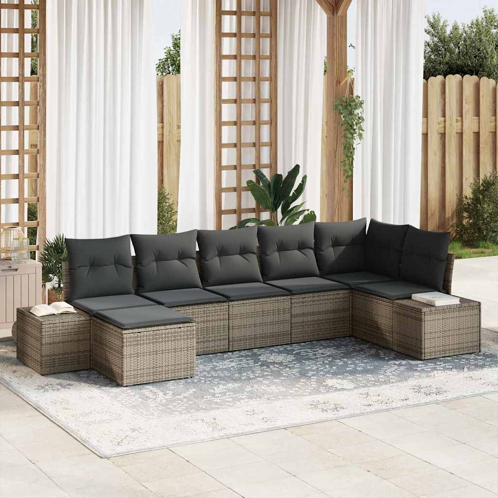 Set Divano da Giardino con cuscino 7 pcs Grigio Poly Rattan