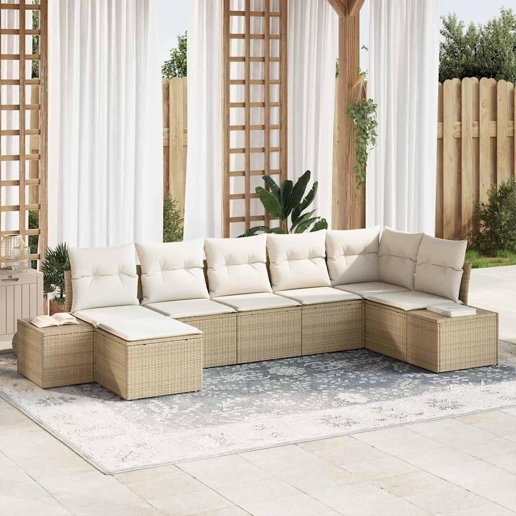 Set Divano da Giardino con cuscino 7 pcs Beige polyrattan | homemem39