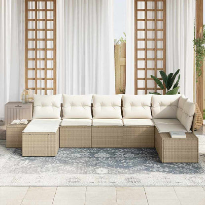 Set Divano da Giardino con cuscino 7 pcs Beige polyrattan | homemem39