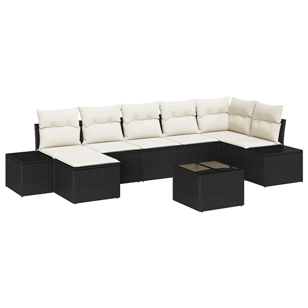 Set Divano da Giardino con cuscino 7 pcs Nero polyrattan | homemem39