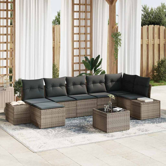 Set Divano da Giardino con cuscino 7 pcs Grigio polyrattan