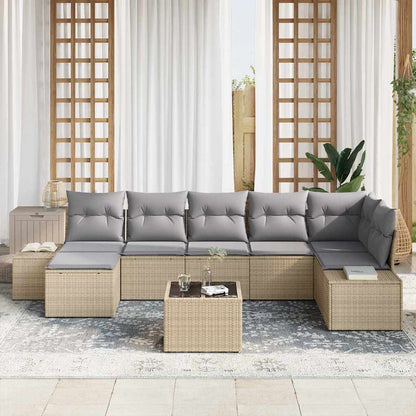 Set Divano da Giardino con cuscino 7 pcs Beige polyrattan | homemem39