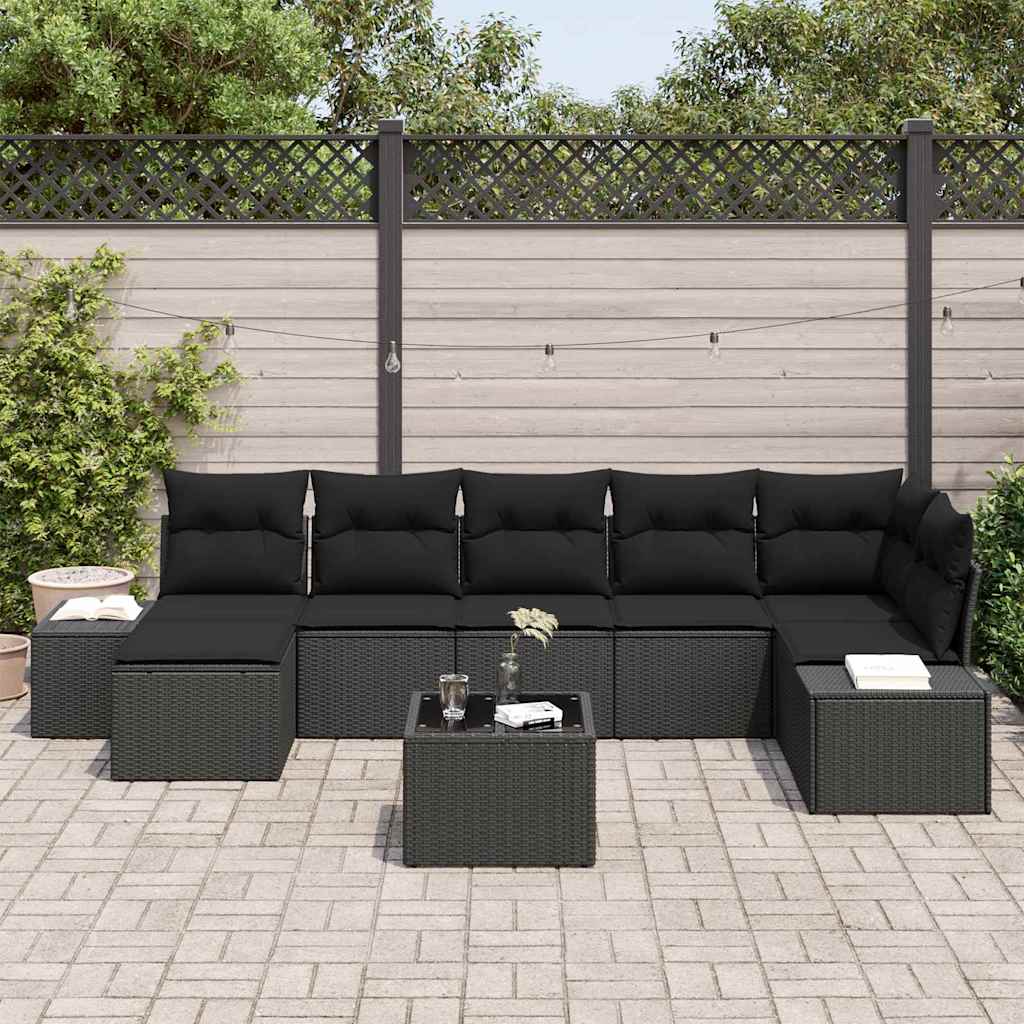Set Divano da Giardino con cuscino 7 pcs Nero polyrattan | homemem39