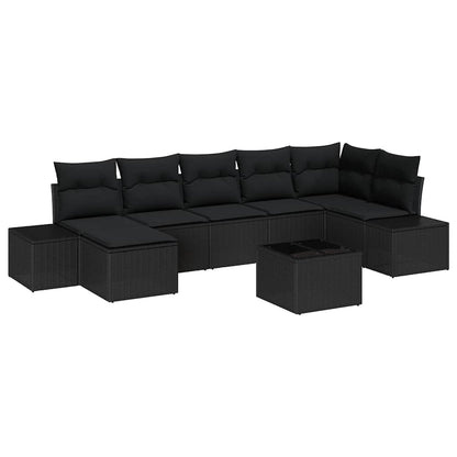 Set Divano da Giardino con cuscino 7 pcs Nero polyrattan | homemem39