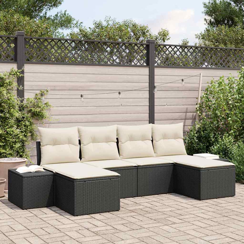 Set Divano da Giardino 6 pcs Nero e crema 184 x 62 x 85 cm - homemem39