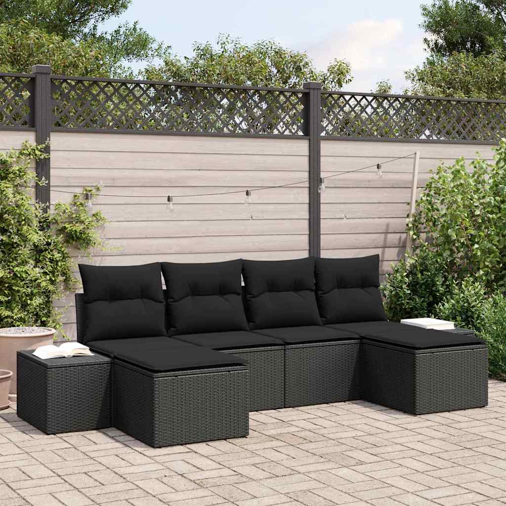 Set Divano da Giardino 6 pcs Nero 184 x 62 x 85 cm Poly Rattan - homemem39