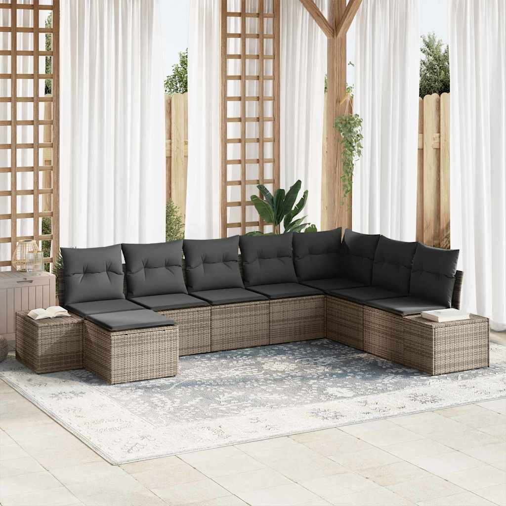 Set Divano da Giardino con cuscino 8 pcs Grigio polyrattan