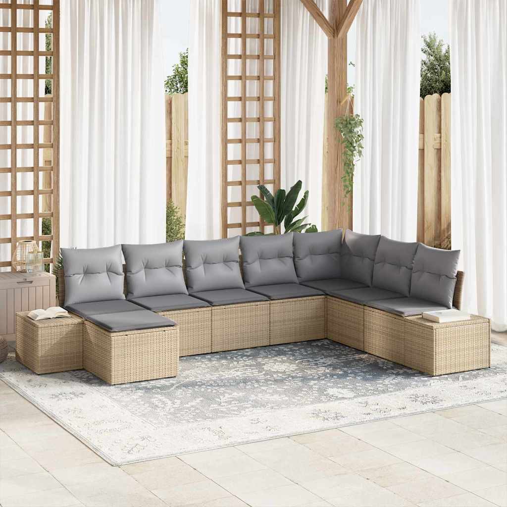 Set Divano da Giardino 8 pcs Beige e Grigio Chiaro polyrattan | homemem39