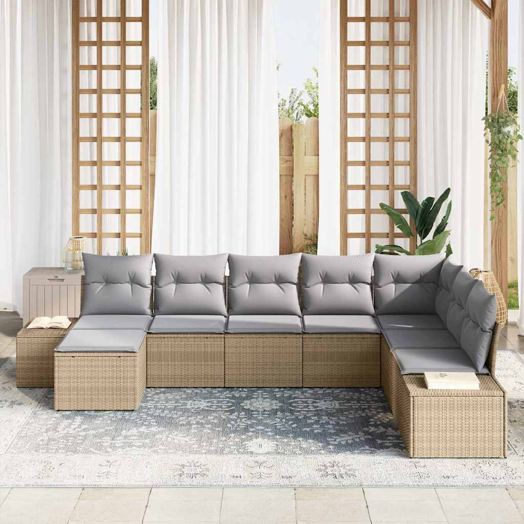 Set Divano da Giardino 8 pcs Beige e Grigio Chiaro polyrattan | homemem39