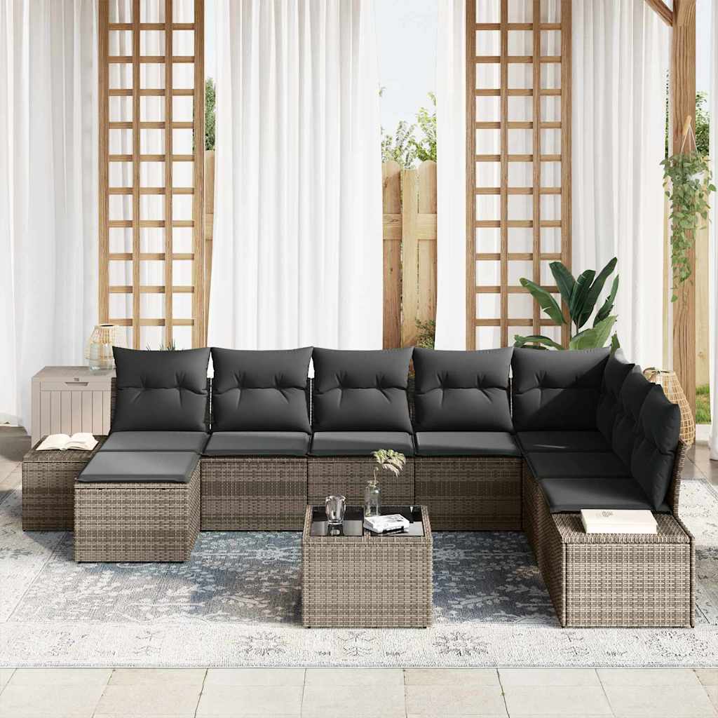 Set Divano da Giardino con cuscino 8 pcs Grigio polyrattan