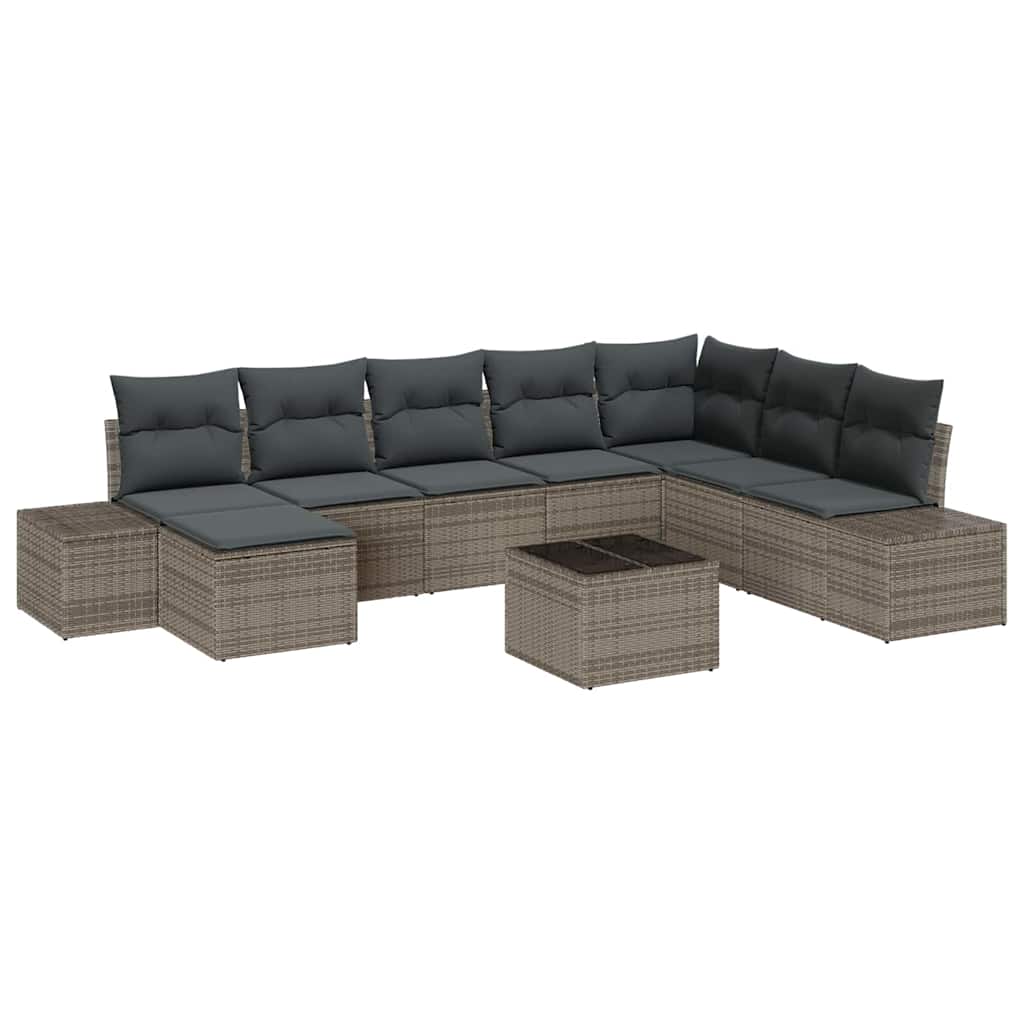 Set Divano da Giardino con cuscino 8 pcs Grigio polyrattan